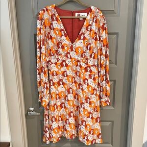 Joanie Clothing Women's Long Sleeve Face Print Dress - Red and Orange